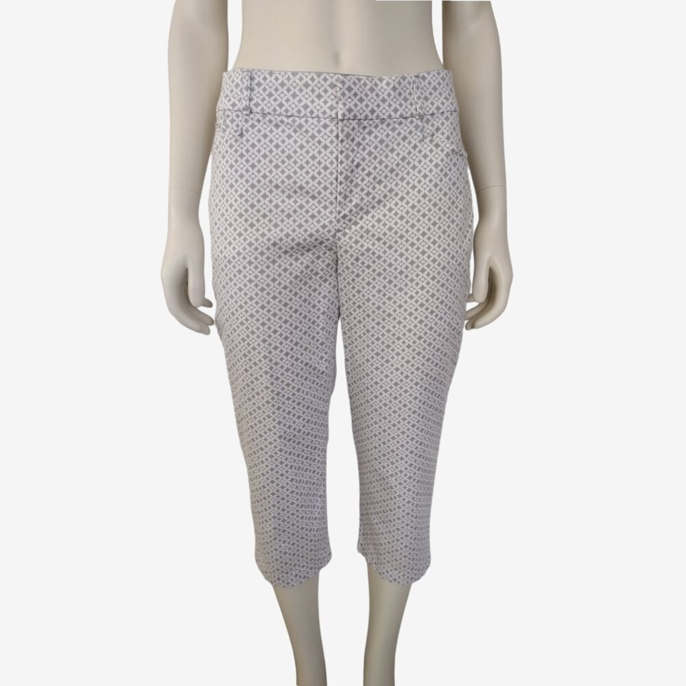 Gloria Vanderbilt Charlene White Gray Geometric Print Capri Pants Size 6